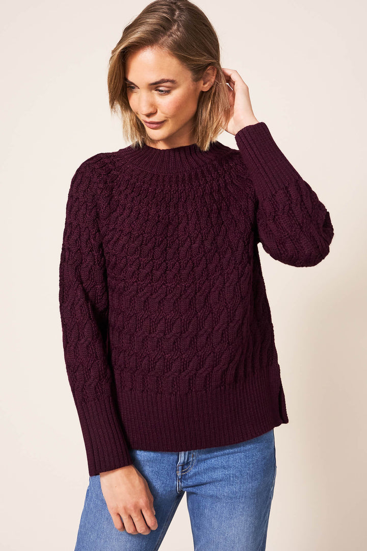White Stuff 437318 Oak Dark Plum Cable Jumper - Shirley Allum Boutique