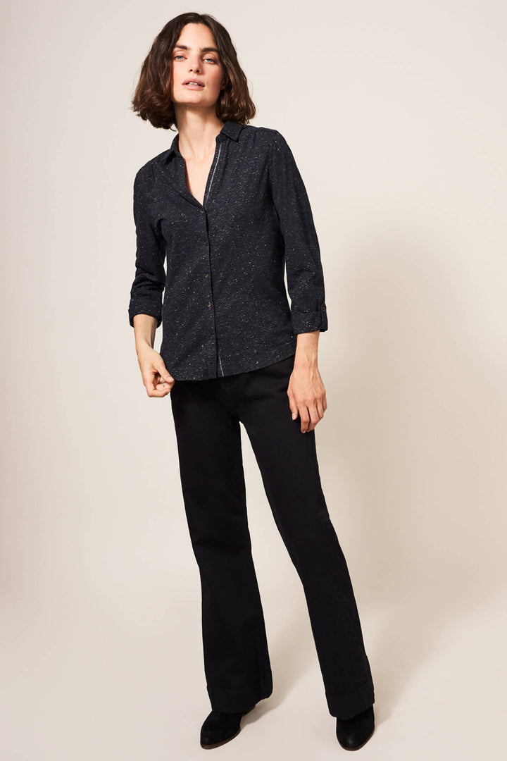 White Stuff 437342 Annie Sparkle Charcoal Grey Jersey Shirt - Shirley Allum Boutique