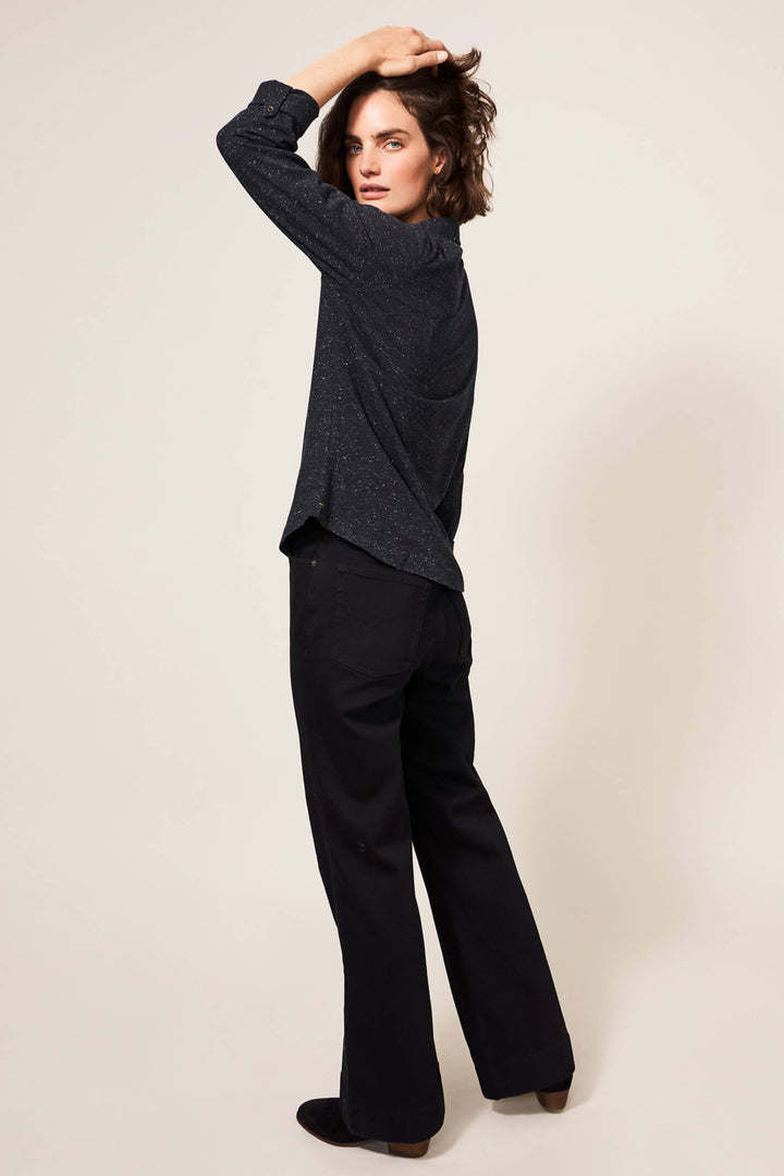 White Stuff 437342 Annie Sparkle Charcoal Grey Jersey Shirt - Shirley Allum Boutique