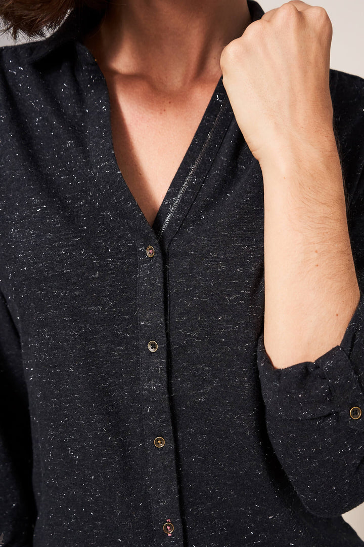 White Stuff 437342 Annie Sparkle Charcoal Grey Jersey Shirt - Shirley Allum Boutique