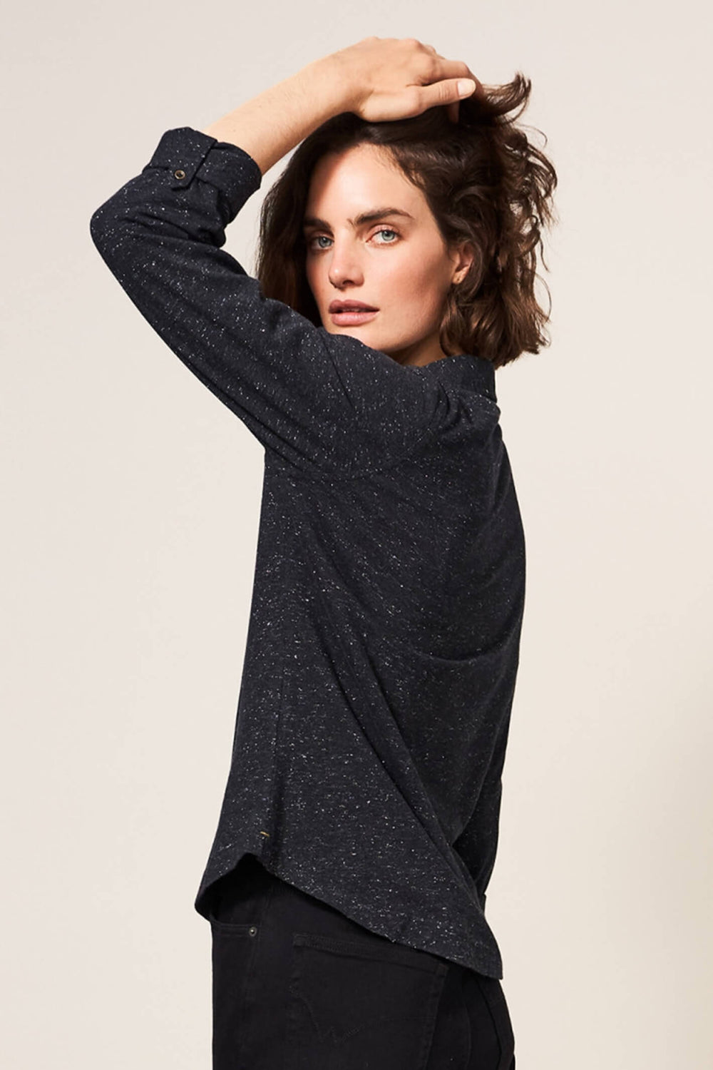 White Stuff 437342 Annie Sparkle Charcoal Grey Jersey Shirt - Shirley Allum Boutique