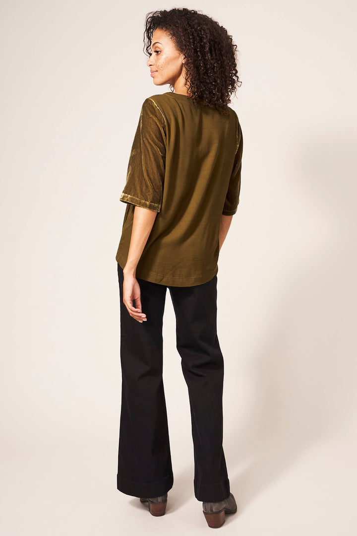 White Stuff 437398 Viola Velvet Mid Chartreuse Top - Shirley Allum Boutique