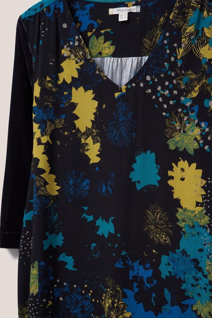 White Stuff 437421 Izzy Grey Multi Velvet Mix Dress - Shirley Allum Boutique