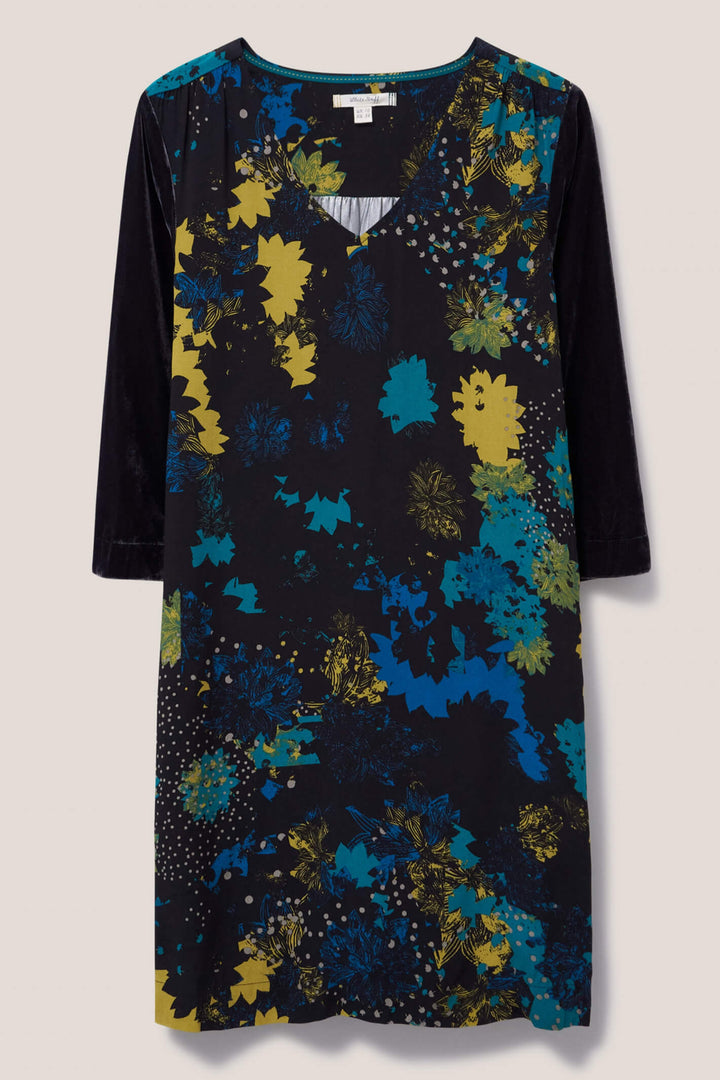 White Stuff 437421 Izzy Grey Multi Velvet Mix Dress - Shirley Allum Boutique