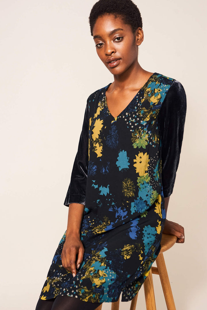 White Stuff 437421 Izzy Grey Multi Velvet Mix Dress - Shirley Allum Boutique