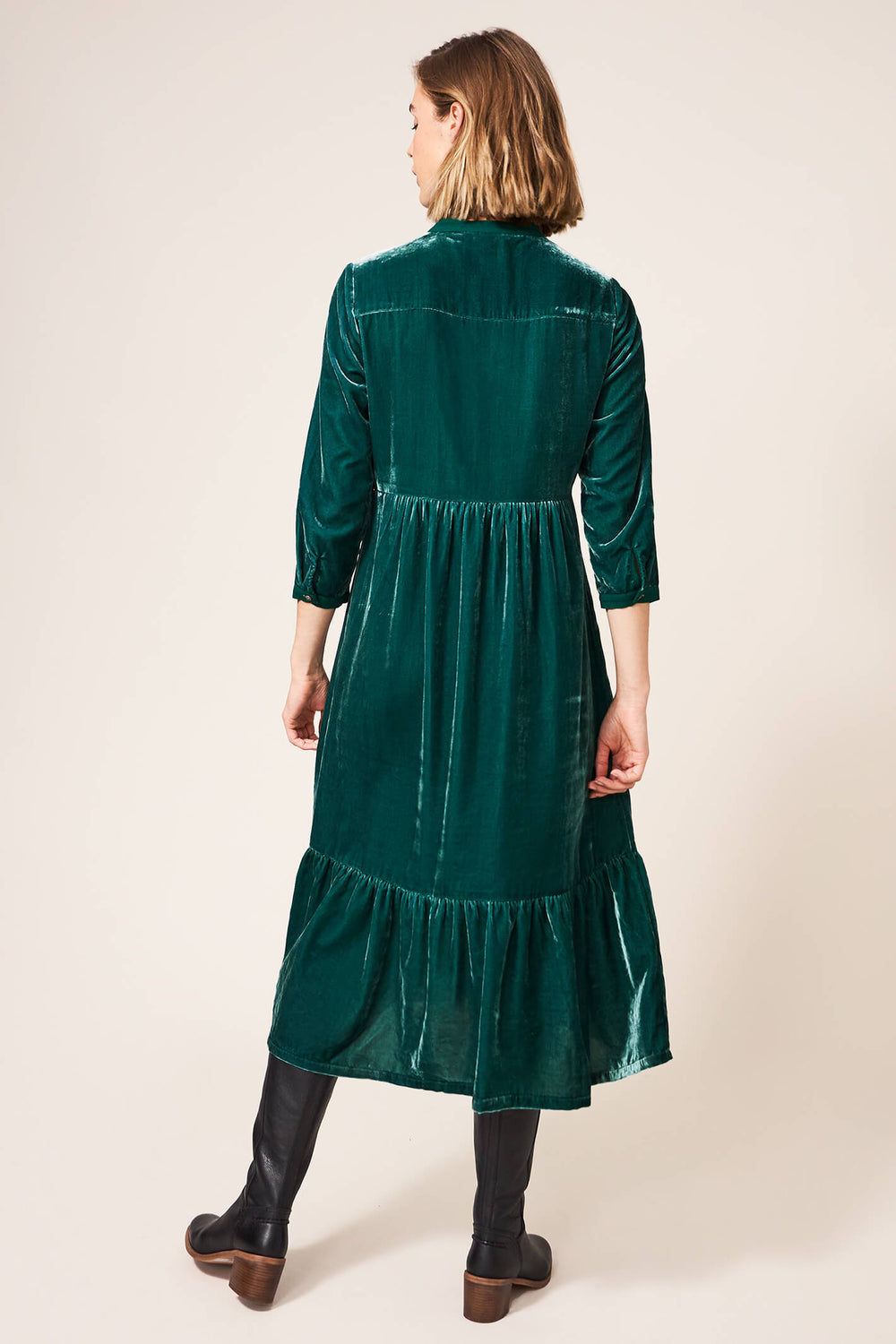 White Stuff 437422 Naya Mid Teal Velvet Midi Dress - Shirley Allum Boutique