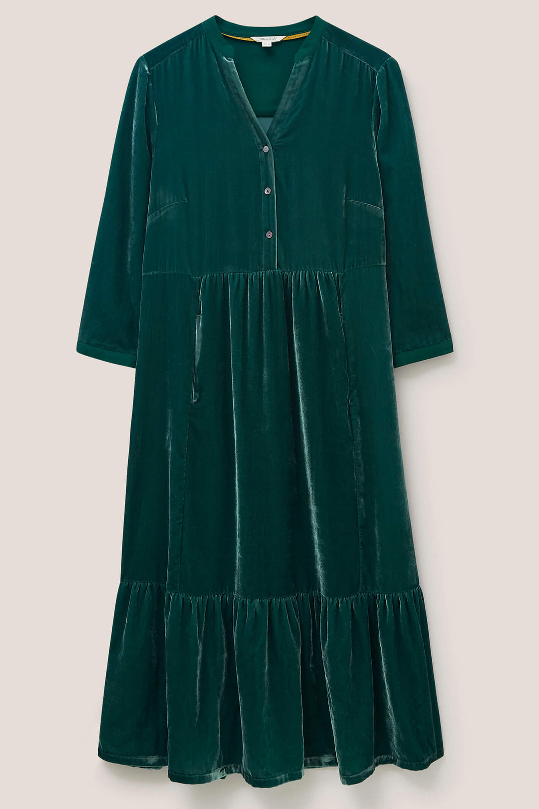 White Stuff 437422 Naya Mid Teal Velvet Midi Dress - Shirley Allum Boutique