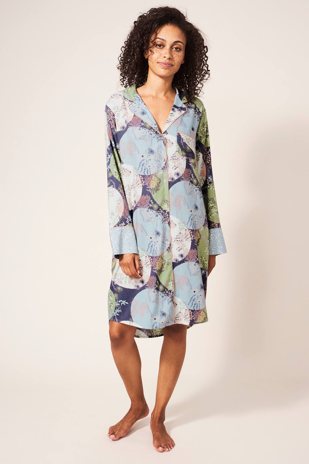 White Stuff 437439 Nina Grey Multi Woven Organic Night Dress - Shirley Allum Boutique