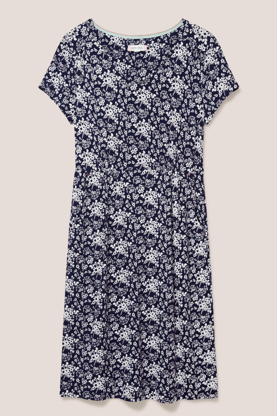 White Stuff 438270 Tallie Ivory And Navy Multi Eco Vero Jersey Dress - Shirley Allum Boutique