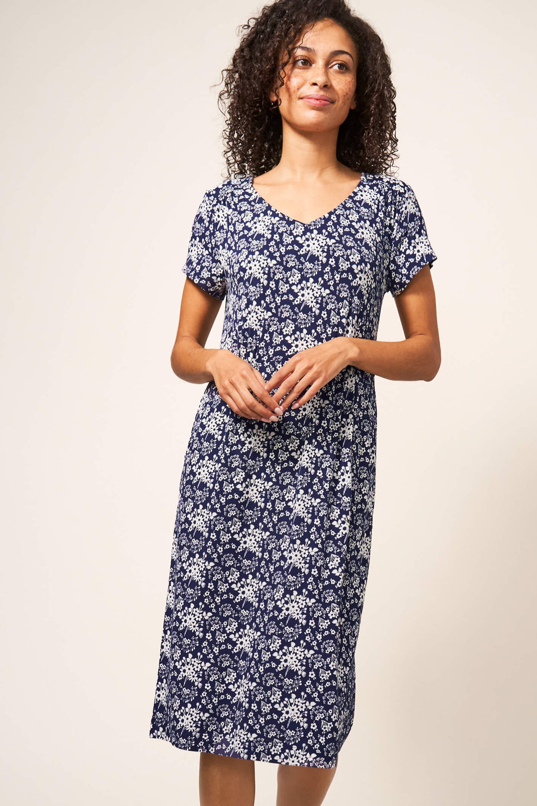 White Stuff 438270 Tallie Ivory And Navy Multi Eco Vero Jersey Dress - Shirley Allum Boutique