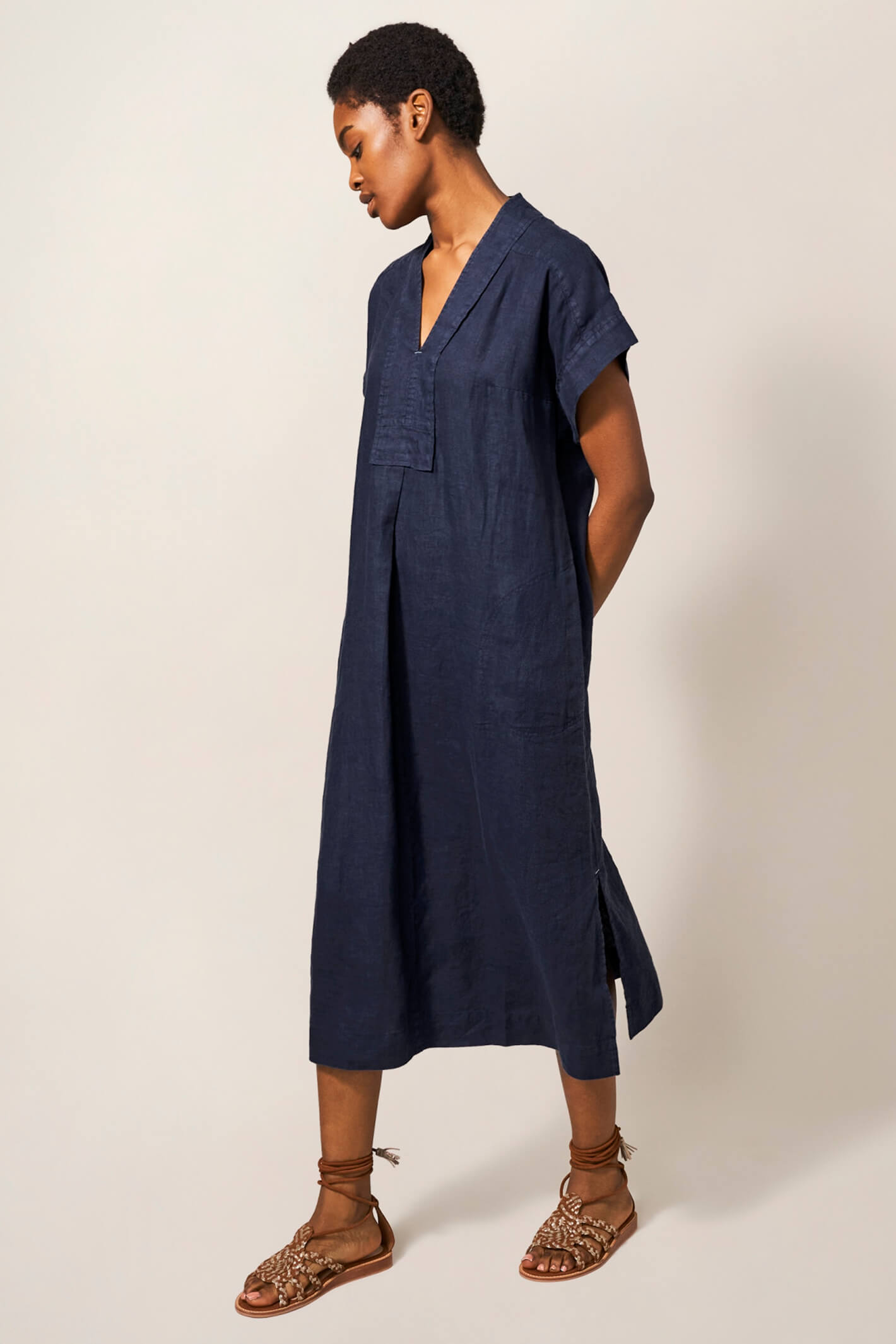 White Stuff 438705 Marianne Dark Navy Linen Dress